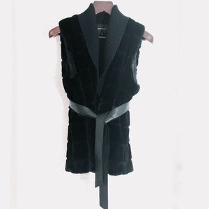 NWOT Lafayette 148 Black Faux Fur Vest L